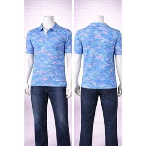 Good Good Golf Performance Polo Shirt XL Blue Wave Print Stretch athleisure